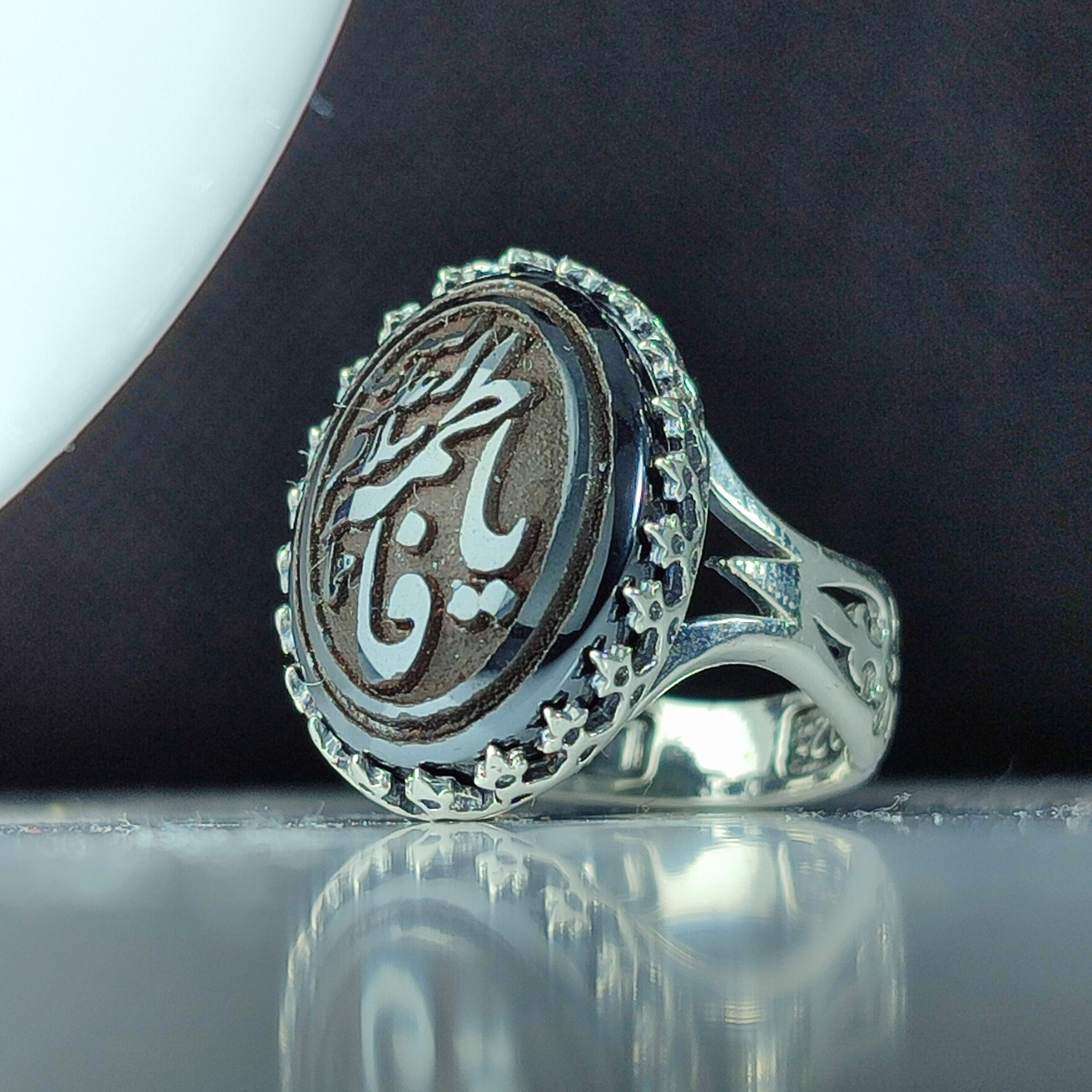 انگشتر نقره باسنگ حدید حکاکی یافاطمه(سلام الله علیها)  کد 3492
