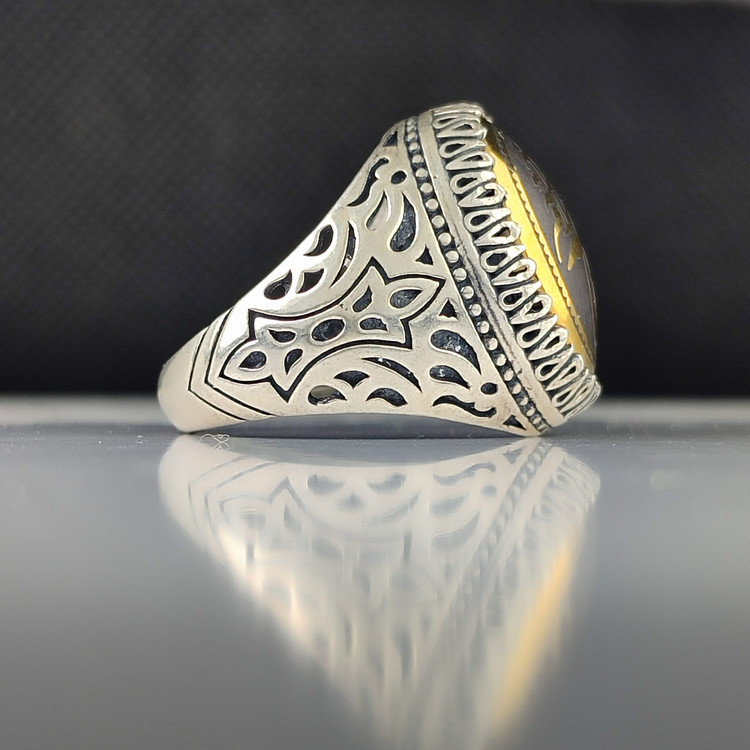 انگشتر نقره باسنگ حدید حکاکی یافاطمه (سلام الله علیها) کد 2834