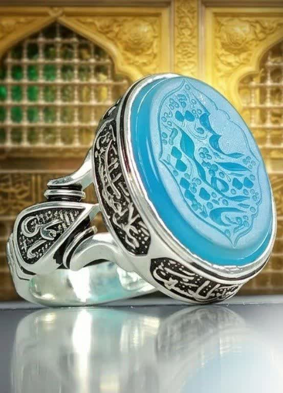 انگشتر عقیق آبی مردانه با رکاب چهار سلام | انتخابی خاص برای استایل متفاوت کد 4225