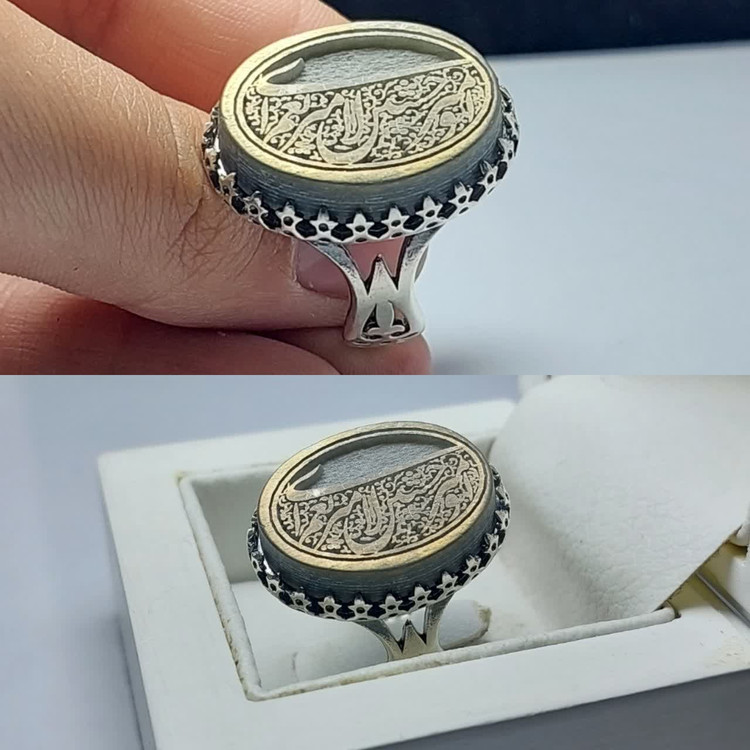 انگشتر یشم با حکاکی امیری حسین ونعم الامیر رکاب آلیاژی باکیفیت کد 3826