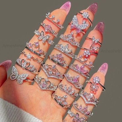 انگشتر سواروسکی نگین صورتی پاپیون پینترستی پرنسسی فانتزی کیوت مناسب کادو هدیه زیورالات زنانه