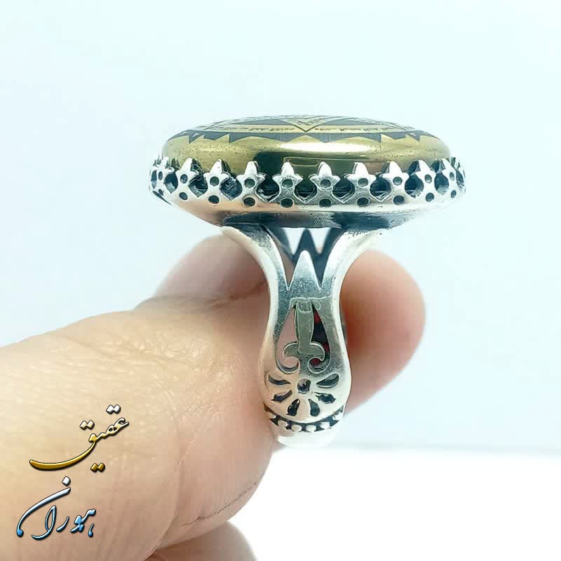 انگشتر نقره حدید طلایی ستاره سلیمان و عین علی