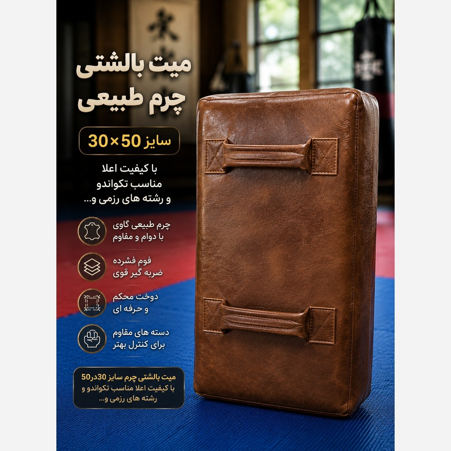 میت بالشتی چرم گاوی تکواندو 30در 50 برند کینگ