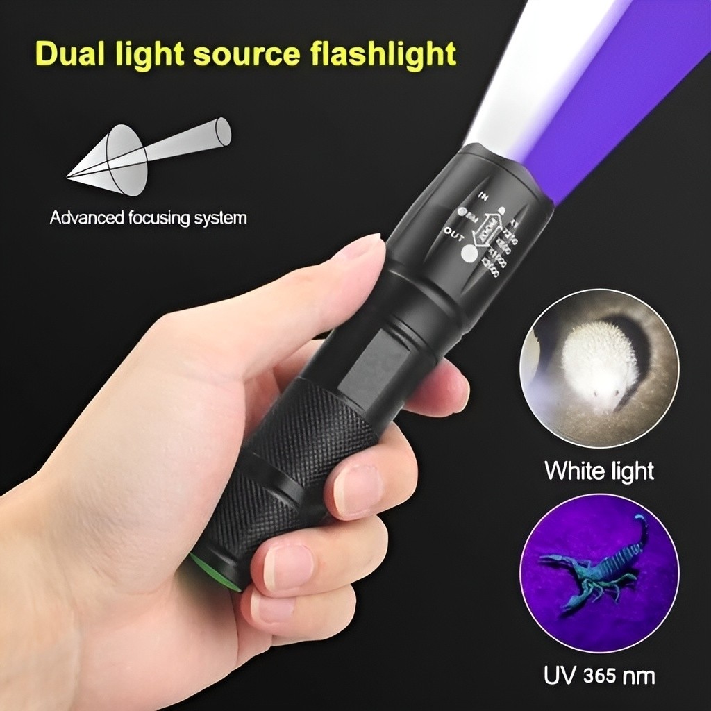 چراغ قوه فرابنفش (UV) اورجینال زوم دار و دوحالته شارژی اصلی