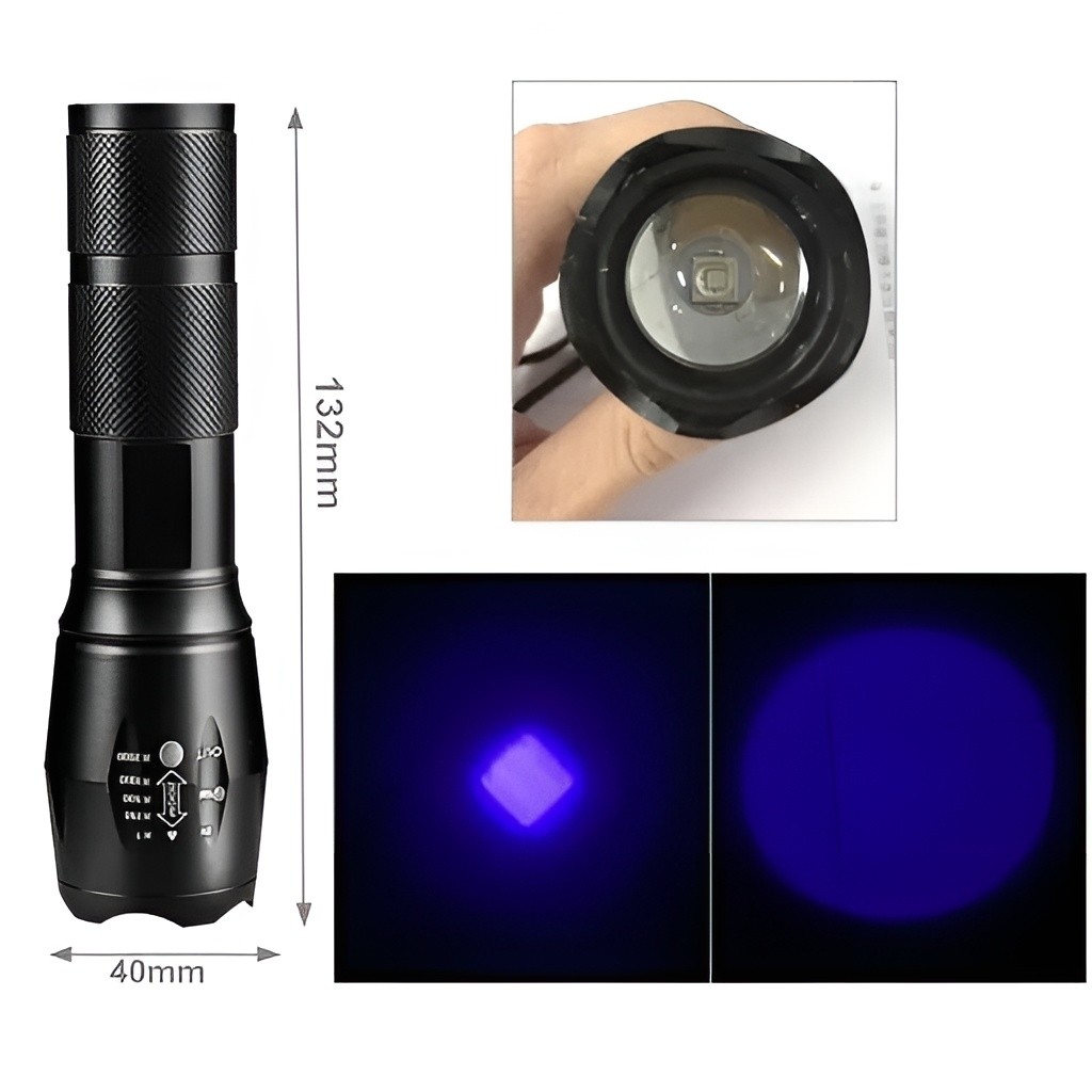 چراغ قوه فرابنفش (UV) اورجینال زوم دار و دوحالته شارژی اصلی