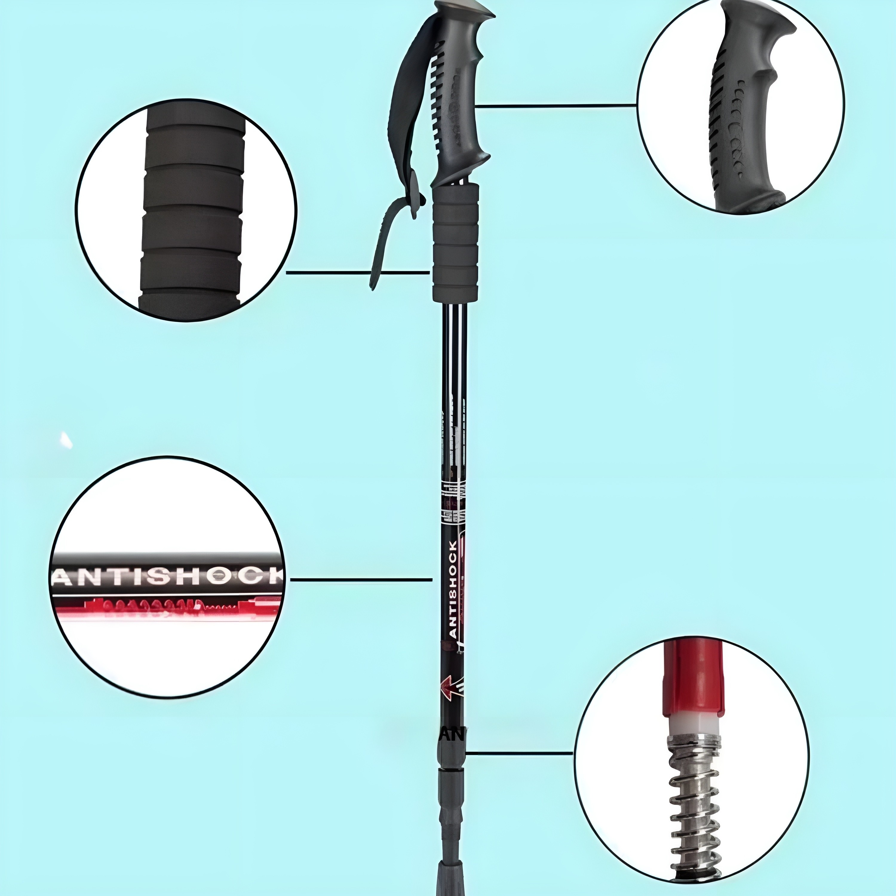 عصا کوهنوردی اورجینال وارداتی AntiShock اندازه 63 تا 135 سانت