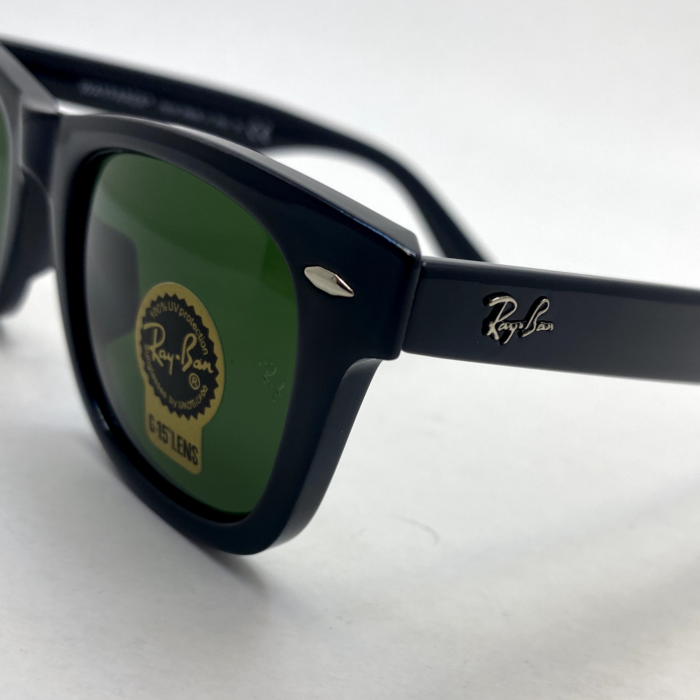 عینک آفتابی ویفرر ریبن rayban WAYFARER شیشه سنگ سبز فریم براق سایز 50 به همراه پک کامل اورجینال rb2140