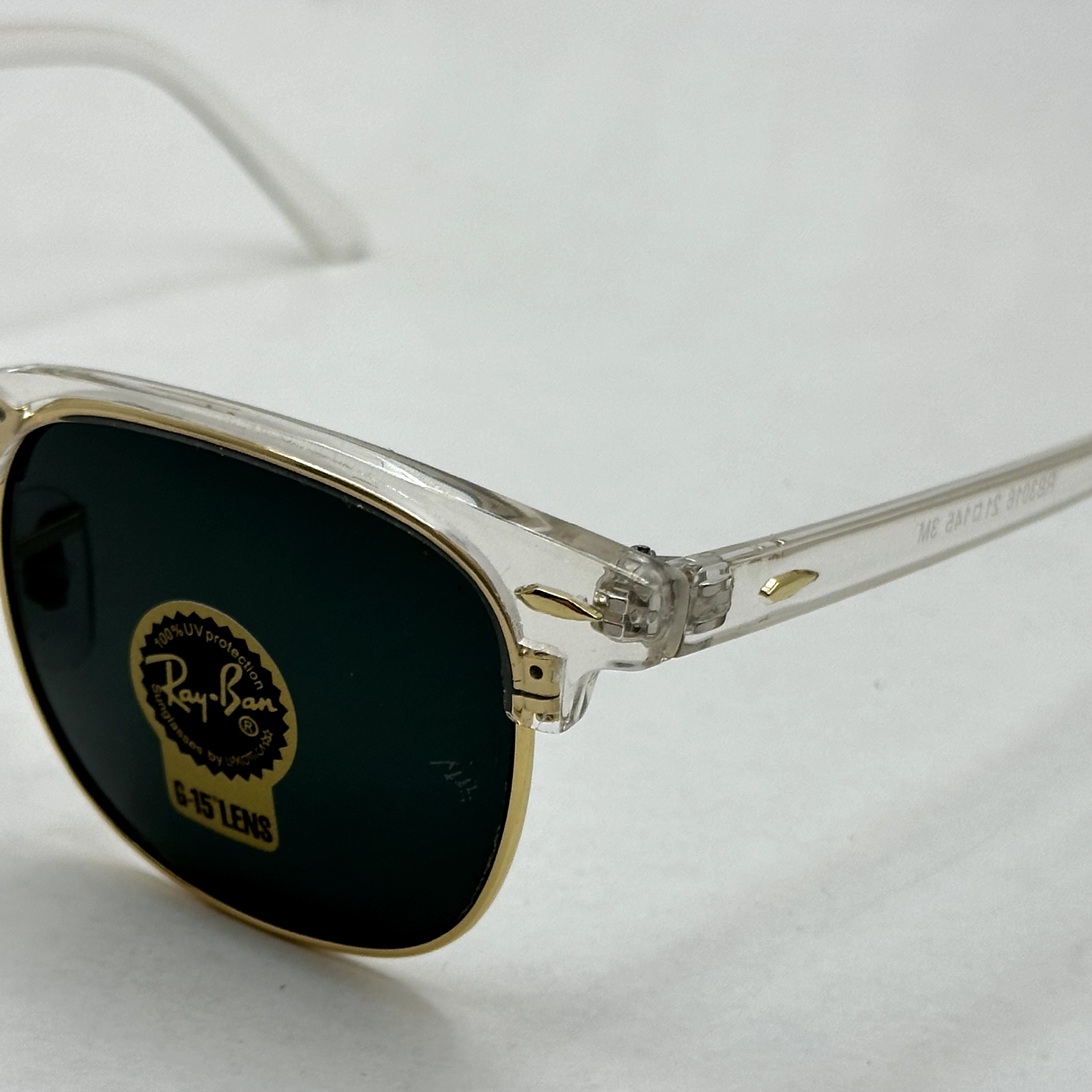 عینک آفتابی کلاب مستر ریبن rayban شیشه سنگ مشکی فریم شفاف به همراه پک کامل RB 3016