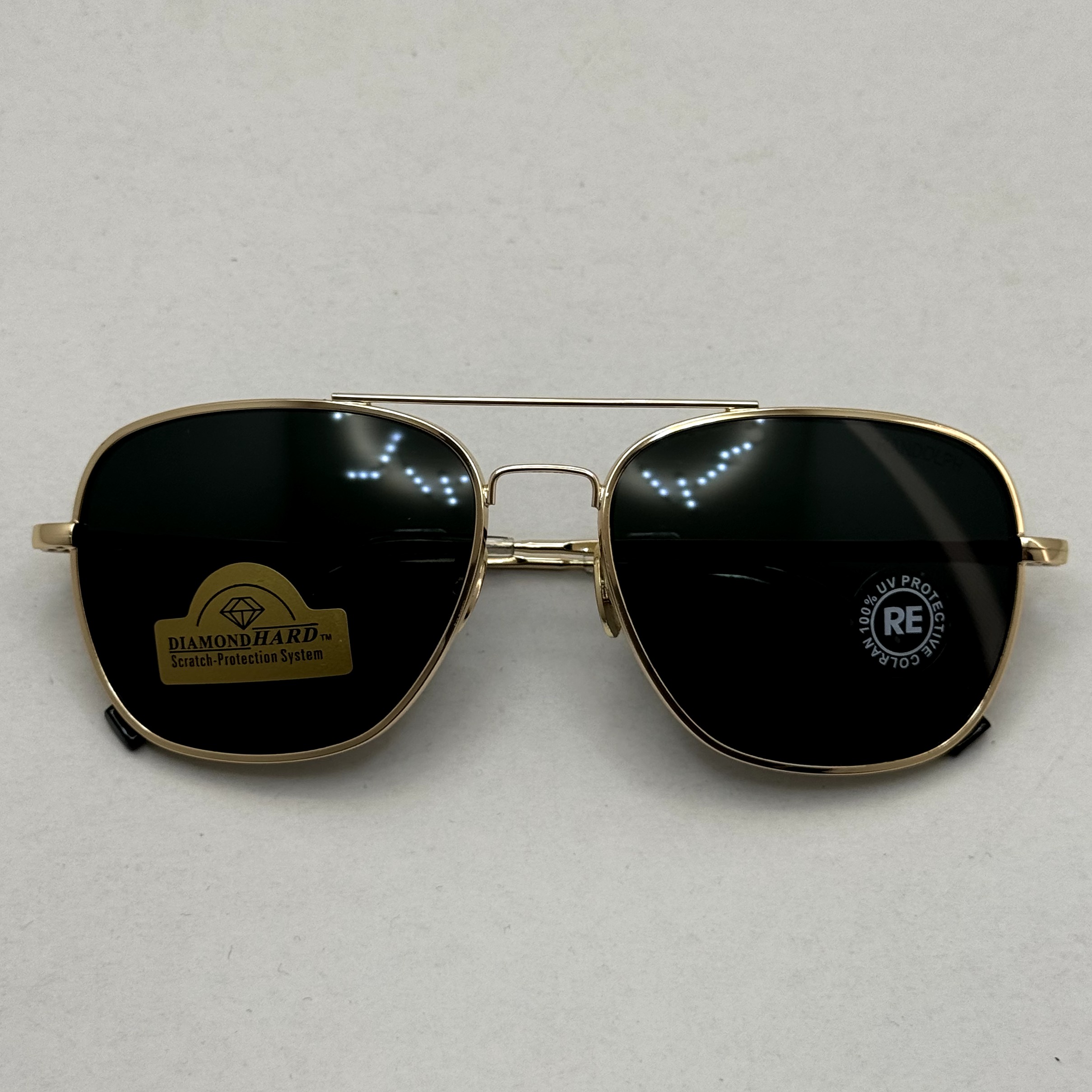 عینک آفتابی خلبانی رندولف شیشه سنگ آنتی رفلکس مشکی فریم طلایی فول پک RANDOLPH AVIATOR RE 58 24K GOLD (ارسال رایگان)