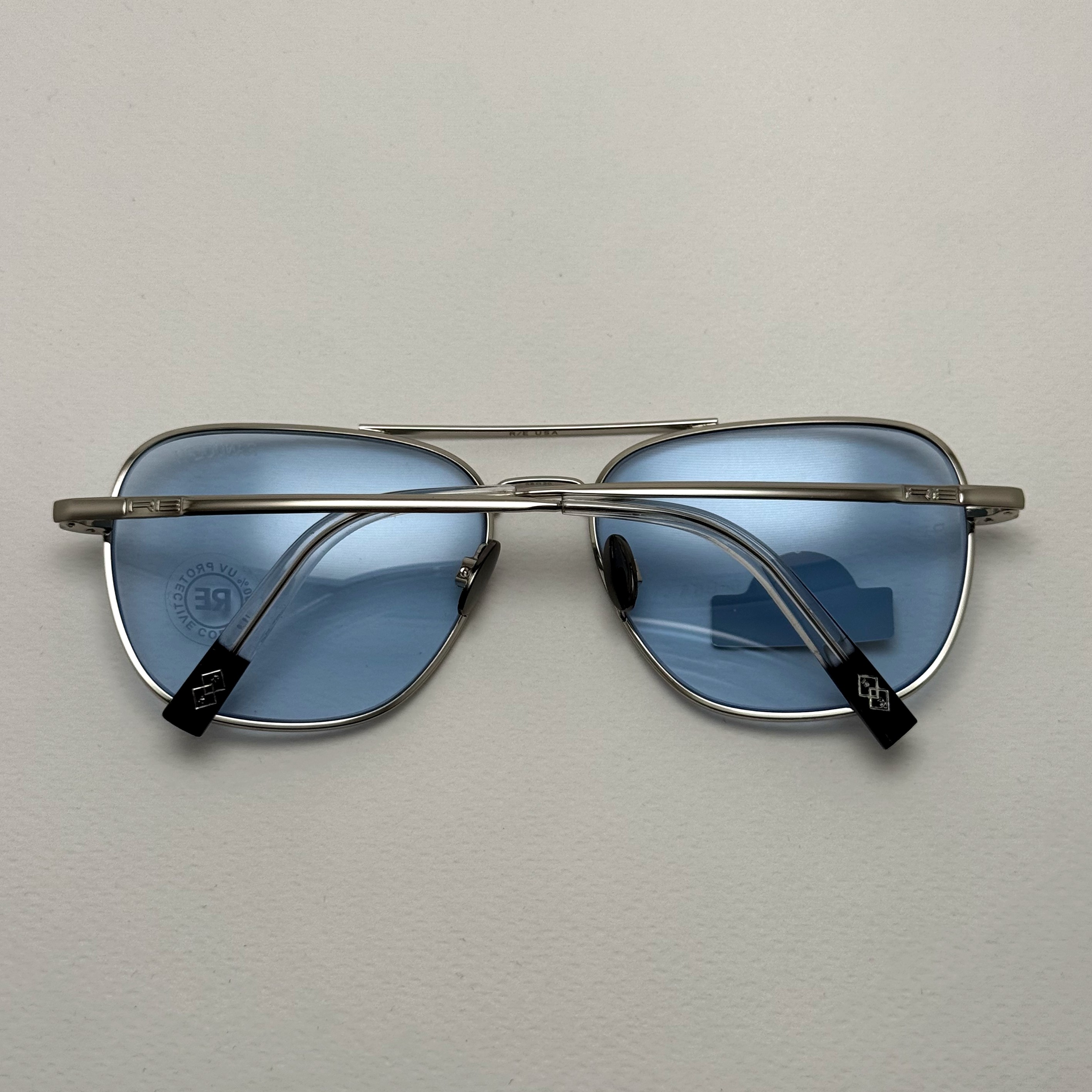 عینک شب و آفتابی خلبانی رندولف شیشه سنگ آبی آسمانی نقره ای فول پک RANDOLPH AVIATOR RE 58 24K WHITE GOLD (ارسال رایگان)