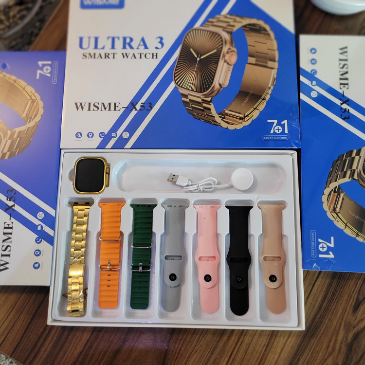 ساعت هوشمند X53ULTRA3 گلد فلزی هفت بند تمام صحفه بالاترین کیفیت بازار تمامی قابلیت ها درجه یک پرفرووش