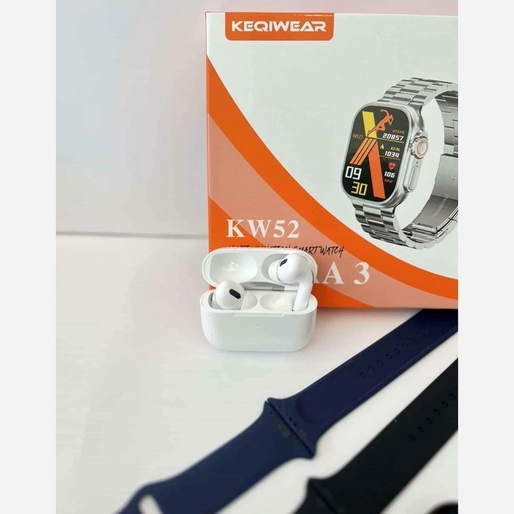 ساعت هوشمند KW52 ULTRA 3 هفت بند همراه با ایرپاد بند فلزی ورژن 2026 تمام صحفه اورجینال (کامل ترین پک ساعت پرفرووش
