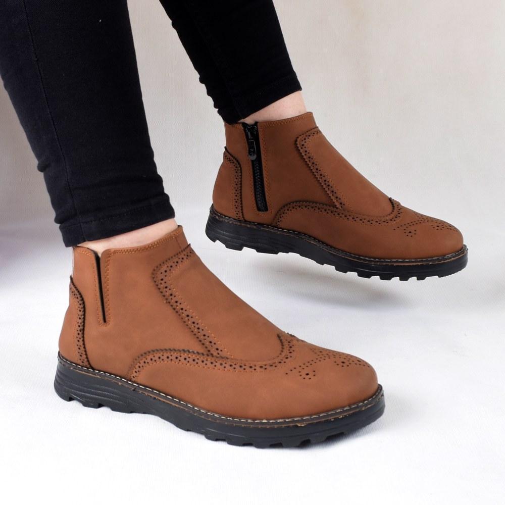 نیم بوت مردانه زیپی یخ شکن رنگ حنایی دوردوخت پرفرووش (پس کرایه)