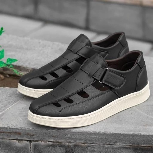 صندل کفش مردانه تابستانی چسبی رنگ مشکی زیره سفید پرفرووش