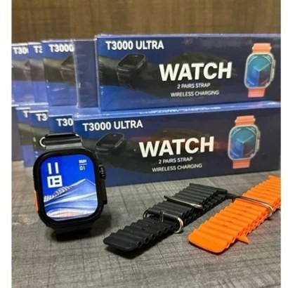 ساعت هوشمند T 3000 ULTRA دو بند مشکی و نارنجی سری اولی باتری سلامت ارسال رایگان پرفرووش