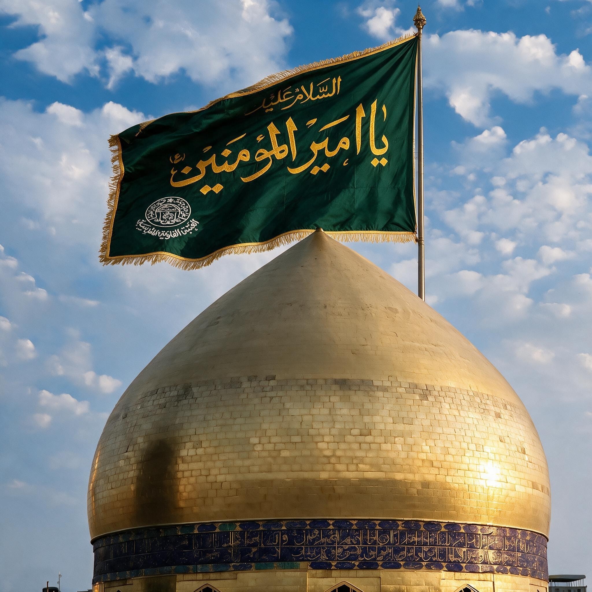 پرچم حرم حضرت علی طرح پرچم گنبد متبرک به صحن حرم با جعبه نفیس